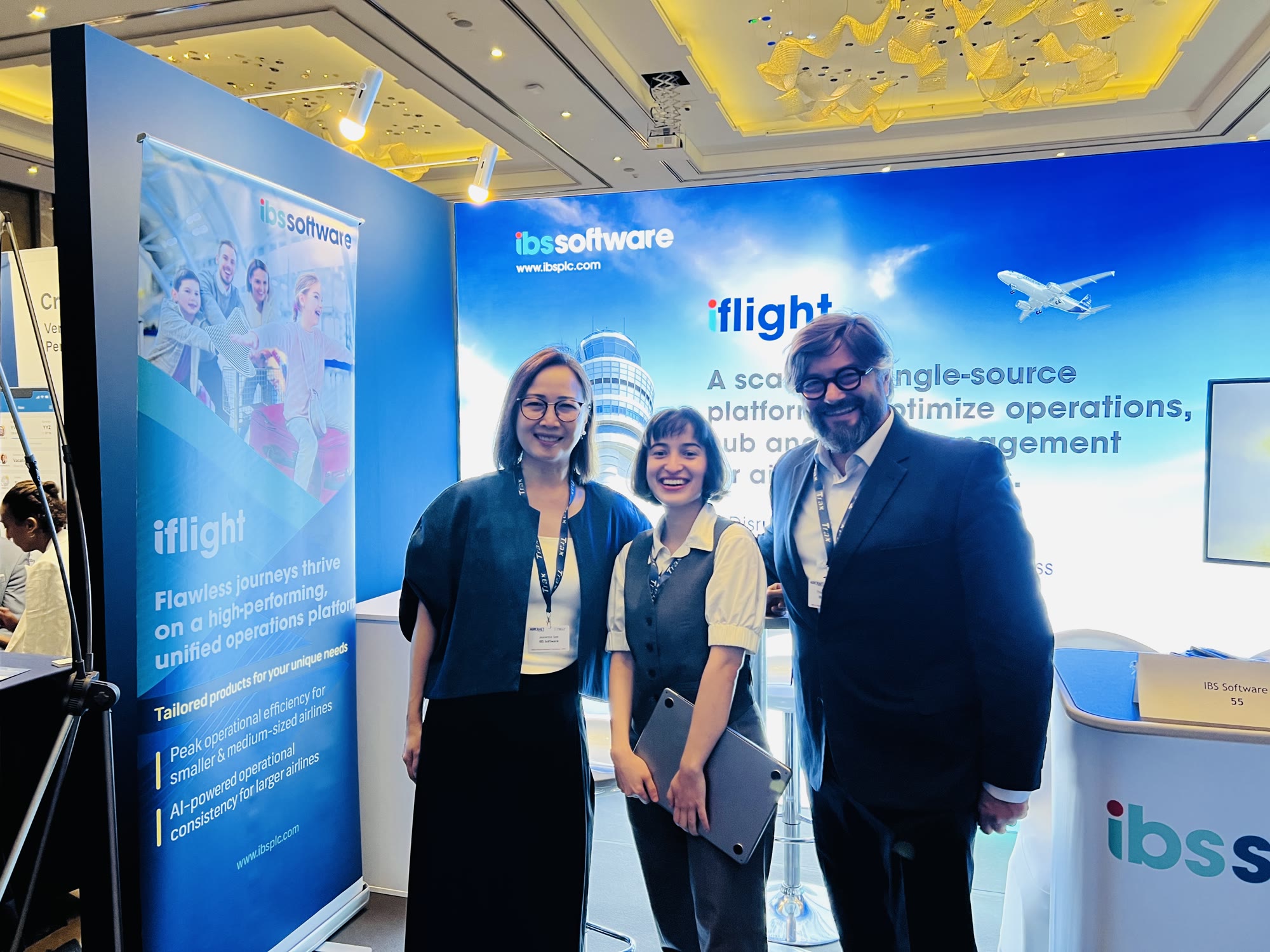 Sabrina at an aviation-technology industry event, IBS Software iflight booth